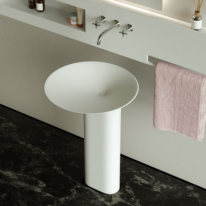 DB6611 Modern Freestanding Pedestal Basin with Curved Design & Slope Drainage