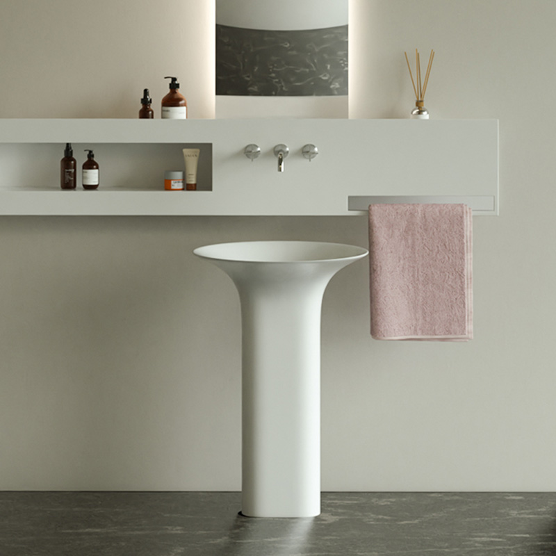 DB6611 Modern Freestanding Pedestal Basin with Curved Design & Slope Drainage
