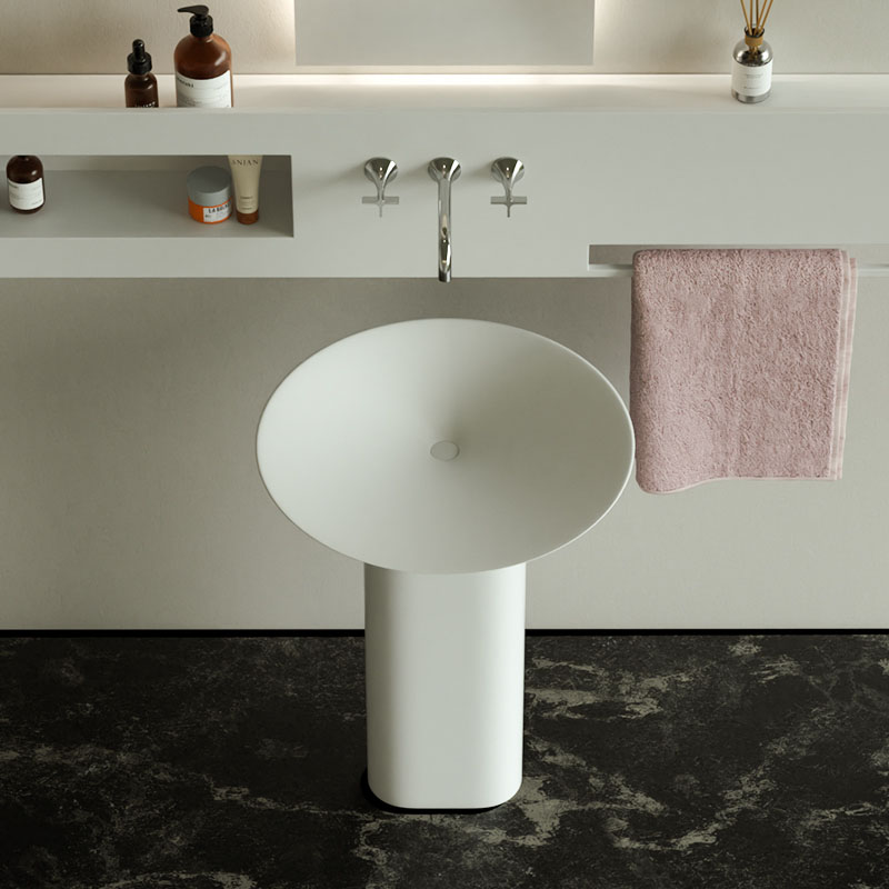 DB6611 Modern Freestanding Pedestal Basin with Curved Design & Slope Drainage
