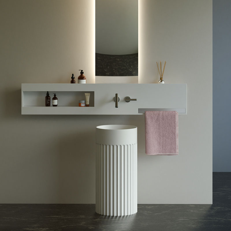 DB2566-1 Freestanding Pedestal Basin with Oval Textured Design in Pure Acrylic