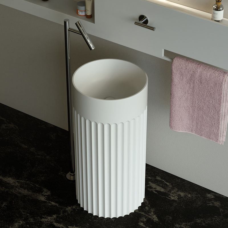 DB2566-1 Freestanding Pedestal Basin with Oval Textured Design in Pure Acrylic