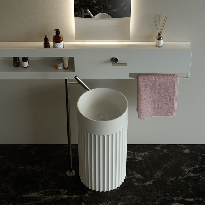 DB2566-1 Freestanding Pedestal Basin with Oval Textured Design in Pure Acrylic