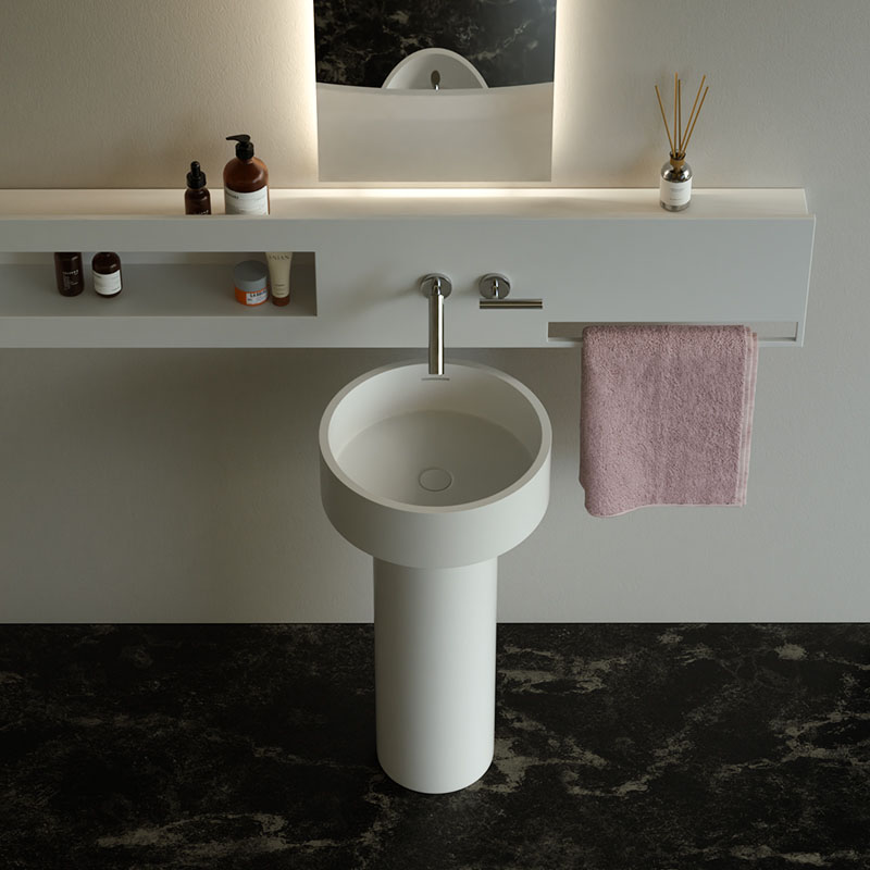 DB21602 Freestanding Pedestal Basin with Overflow in Pure Acrylic