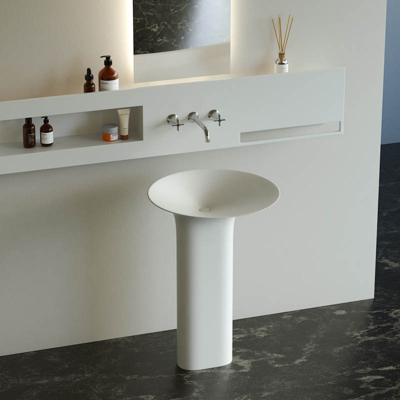 DB6611 Modern Freestanding Pedestal Basin with Curved Design & Slope Drainage