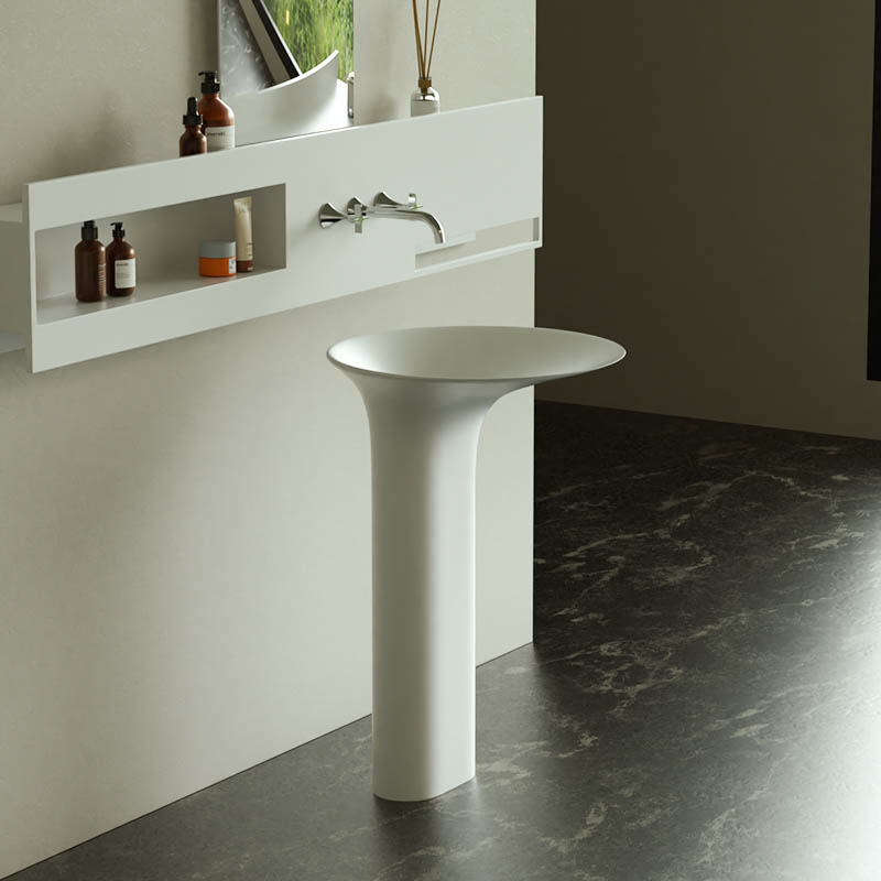 DB6611 Modern Freestanding Pedestal Basin with Curved Design & Slope Drainage