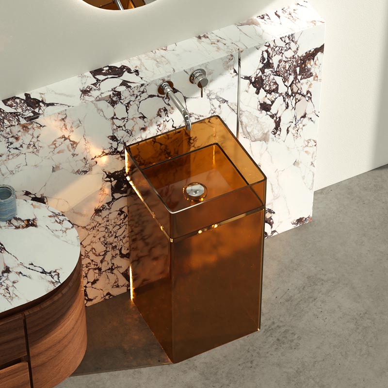 DB1161 Modern Transparent Resin Pedestal Basin with Sleek Geometry