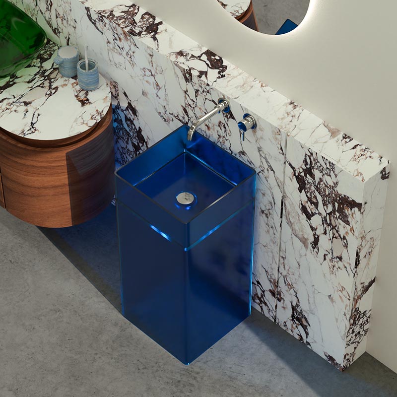DB1161 Modern Transparent Resin Pedestal Basin with Sleek Geometry