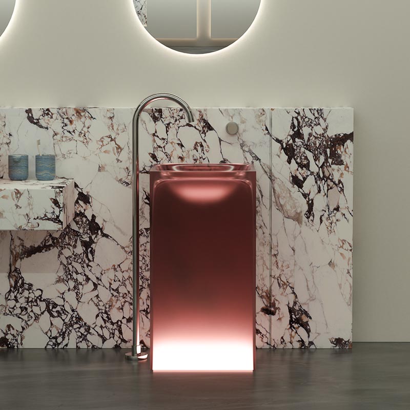 DB6625 Modern Translucent Resin Pedestal Basin Inspired by Melting Glaciers