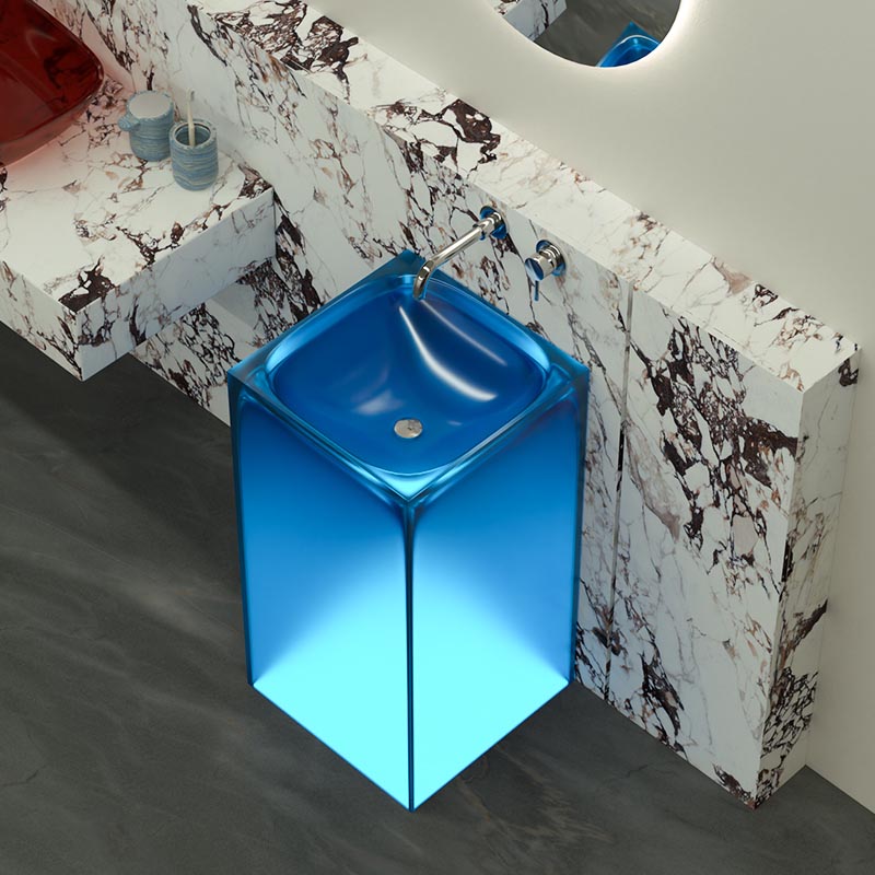 DB6625 Modern Translucent Resin Pedestal Basin Inspired by Melting Glaciers