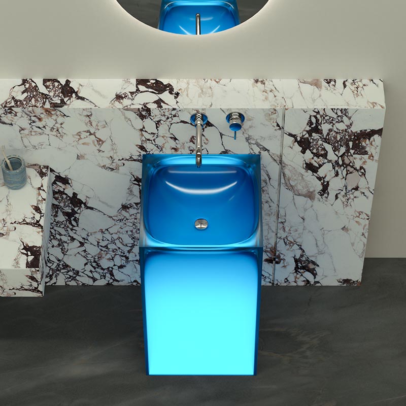 DB6625 Modern Translucent Resin Pedestal Basin Inspired by Melting Glaciers