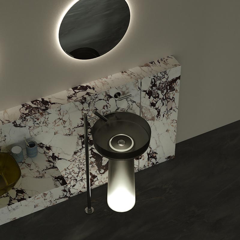 DB22605 Modern Dual-Circle Resin Pedestal Basin