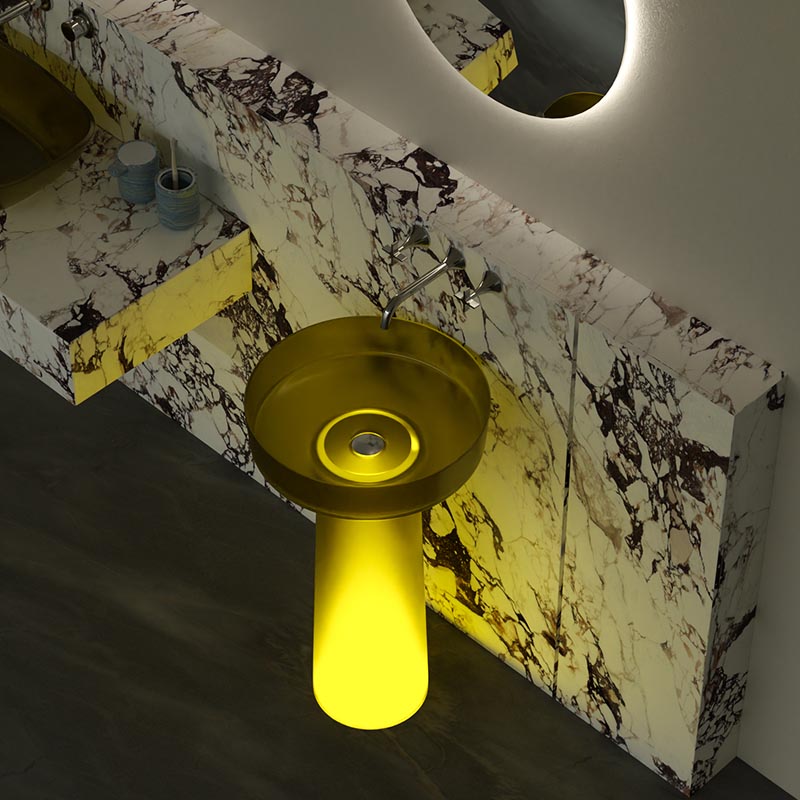 DB22605 Modern Dual-Circle Resin Pedestal Basin