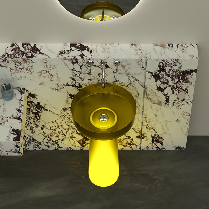 DB22605 Modern Dual-Circle Resin Pedestal Basin