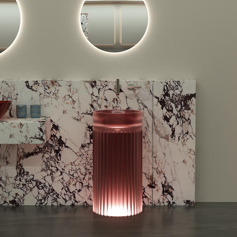 DB1163 Modern Cylindrical Resin Pedestal Basin with Recessed Oval Texture