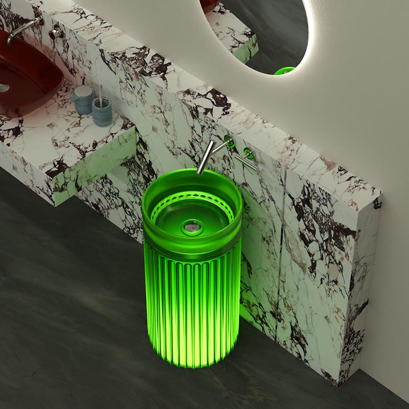 DB1163 Modern Cylindrical Resin Pedestal Basin with Recessed Oval Texture