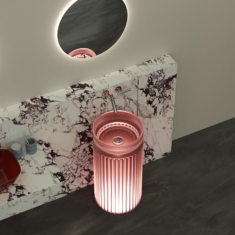 DB1163 Modern Cylindrical Resin Pedestal Basin with Recessed Oval Texture