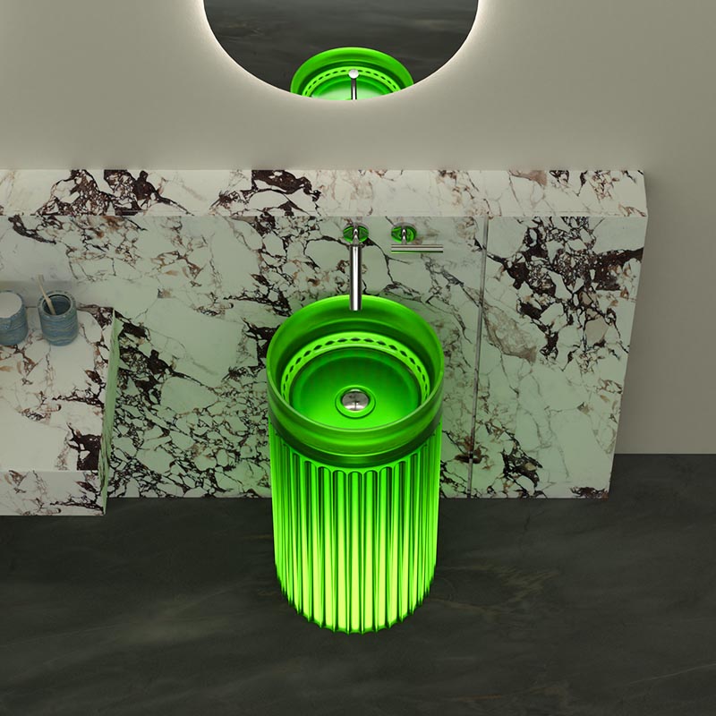 DB1163 Modern Cylindrical Resin Pedestal Basin with Recessed Oval Texture