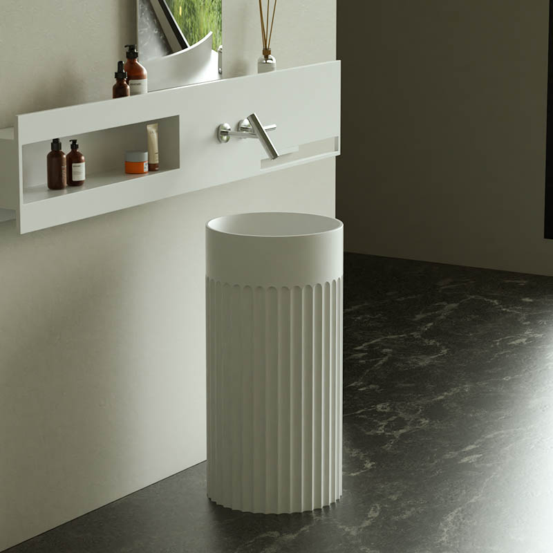 DB2566-1 Freestanding Pedestal Basin with Oval Textured Design in Pure Acrylic