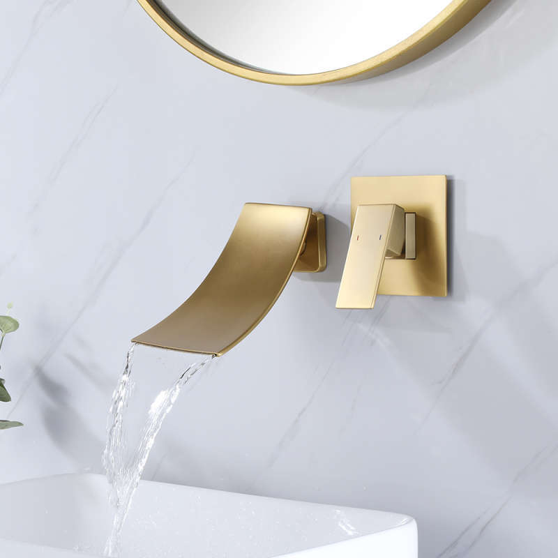 FVB305 Modern Design Wall Mounted Brushed Gold Bathroom Basin Tap Single Lever Handle
