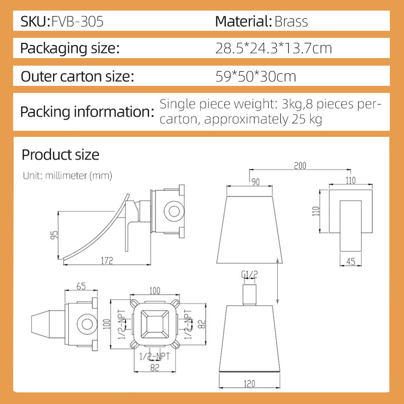 FVB305 Modern Design Wall Mounted Brushed Gold Bathroom Basin Tap Single Lever Handle FVB305 Modern Design Wall Mounted Brushed Gold Bathroom Basin Tap Single Lever Handle
