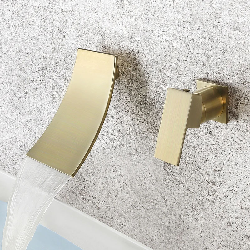 FVB305 Modern Design Wall Mounted Brushed Gold Bathroom Basin Tap Single Lever Handle
