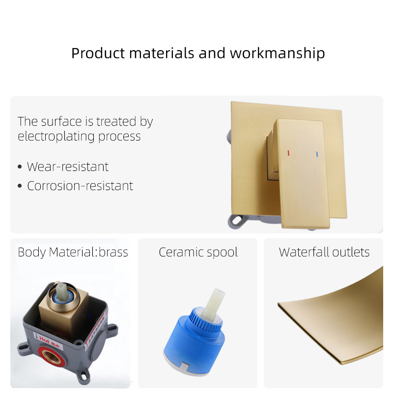 FVB305 Modern Design Wall Mounted Brushed Gold Bathroom Basin Tap Single Lever Handle