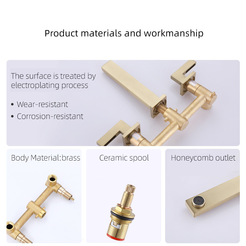 FVB306 Modern Wall-Mounted Basin Faucet with Brushed Gold Finish