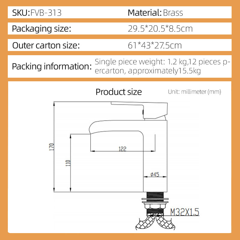 FVB313 Modern Waterfall Basin Mixer with Single-Handle Design