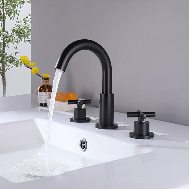 FVB314 Brushed Gold Brass Basin Faucet – Dual Cross-Handle, Splash-Free Flow