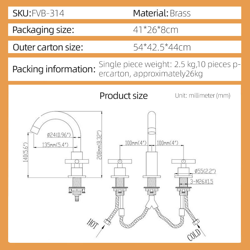 FVB314 Brushed Gold Brass Basin Faucet – Dual Cross-Handle, Splash-Free Flow FVB314 Brushed Gold Brass Basin Faucet – Dual Cross-Handle, Splash-Free Flow