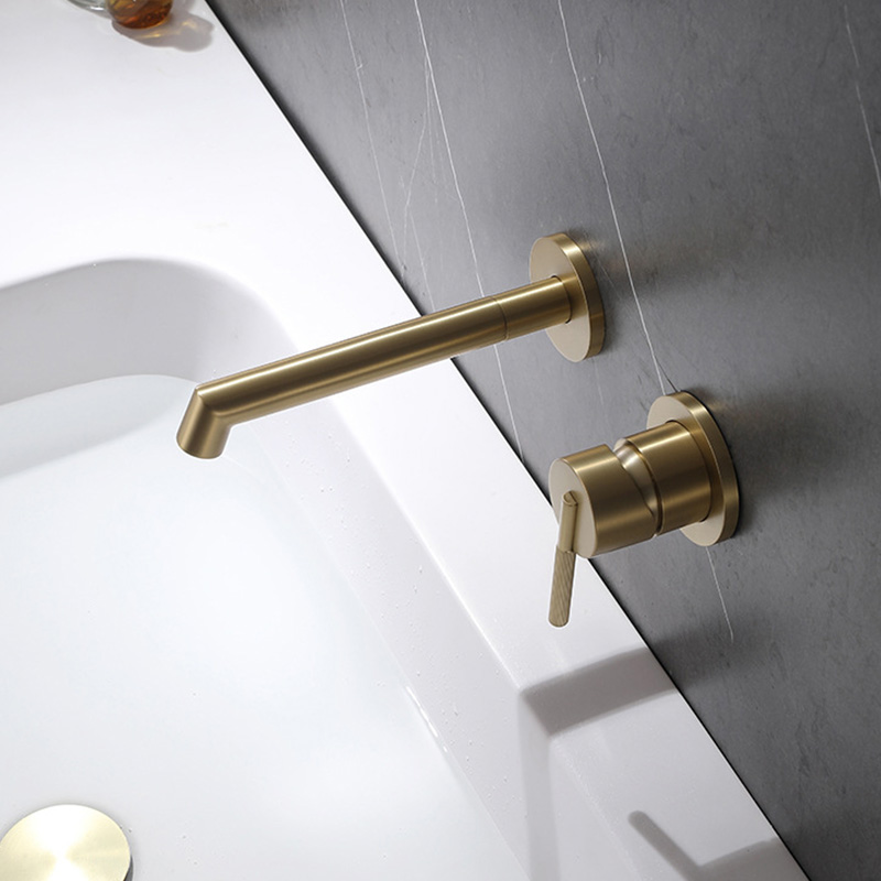 FVB317 Wall-Mounted Basin Faucet | Brushed Gold Brass & Single-Handle Control