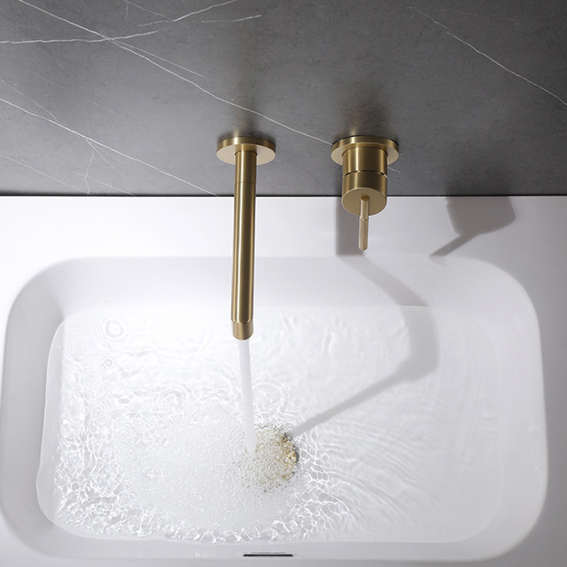 FVB317 Wall-Mounted Basin Faucet | Brushed Gold Brass & Single-Handle Control