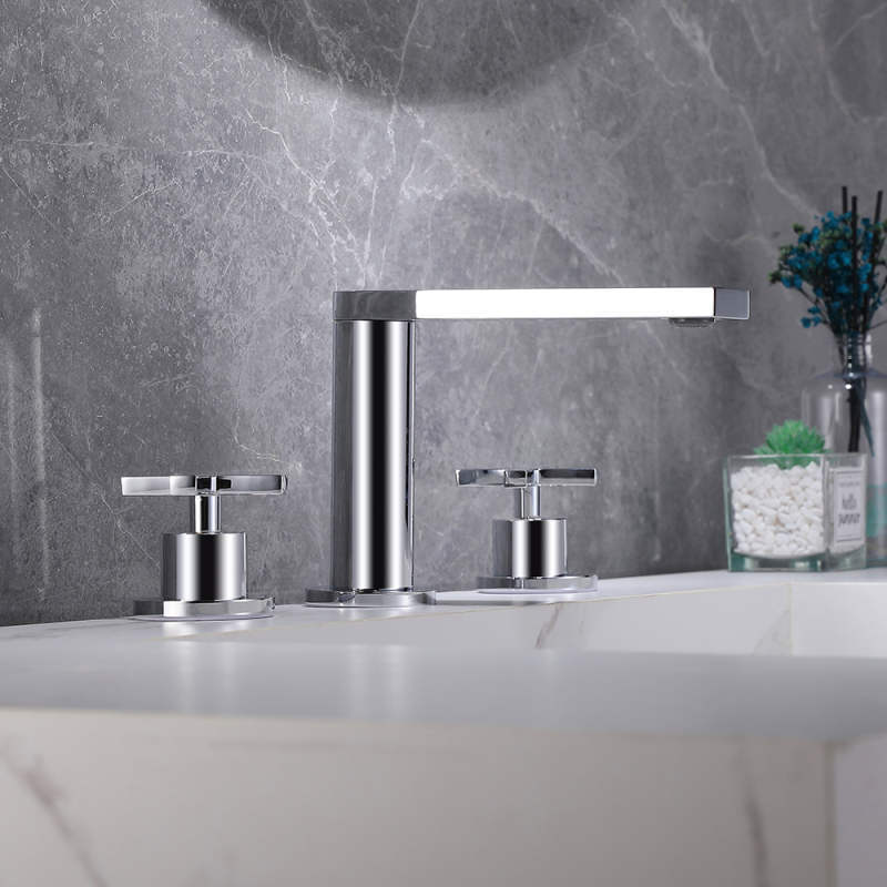 FVB320 Brushed Gold Brass Basin Faucet – Dual Cross-Handle, Splash-Free Flow