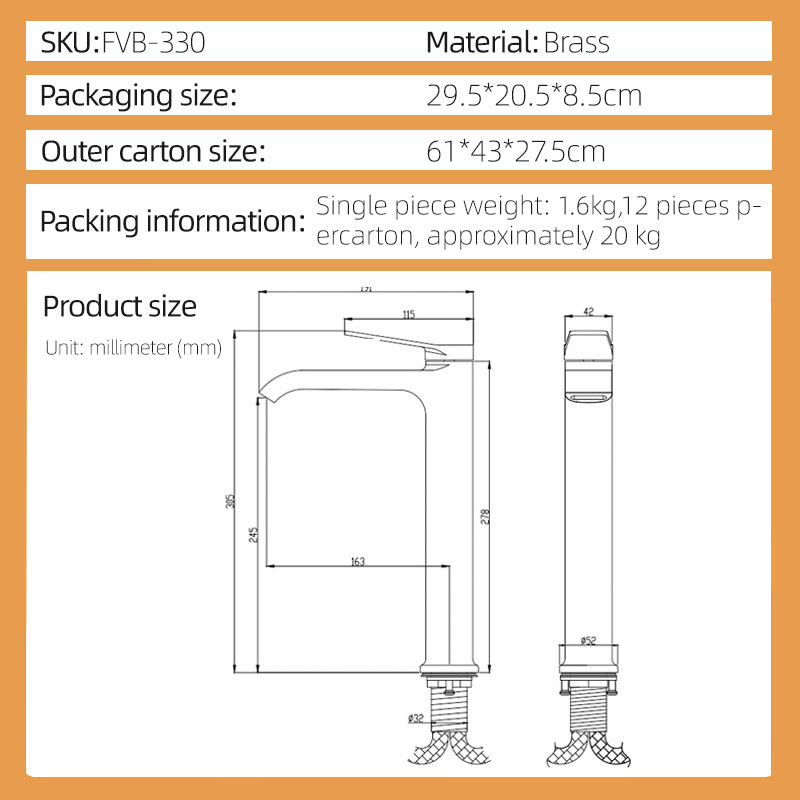 FVB330 Modern chrome single hole deck mounted bathroom sink faucet