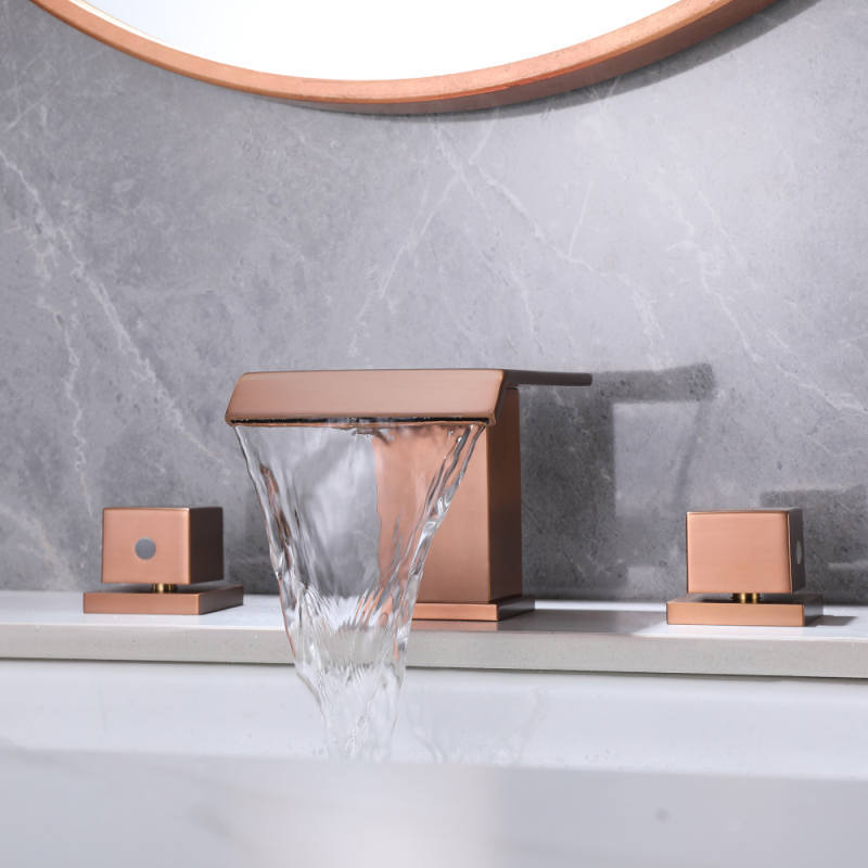 FVB331 Matte Black Waterfall 3 Holes Bathroom Basin Tap Square Dual Handle