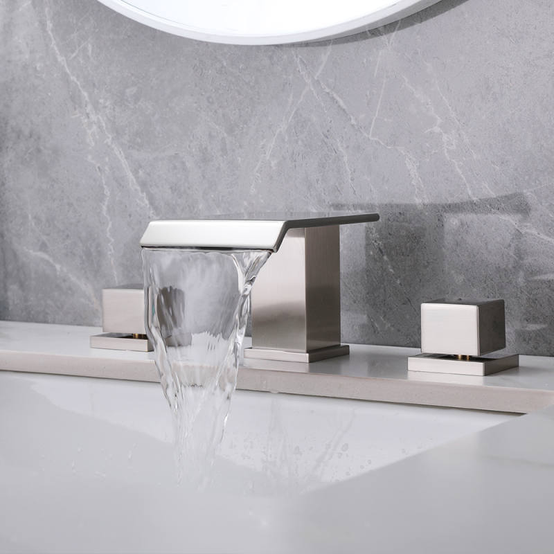 FVB331 Matte Black Waterfall 3 Holes Bathroom Basin Tap Square Dual Handle