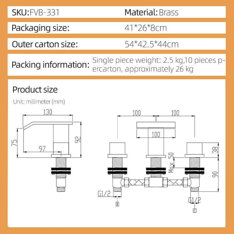 FVB331 Matte Black Waterfall 3 Holes Bathroom Basin Tap Square Dual Handle FVB331 Matte Black Waterfall 3 Holes Bathroom Basin Tap Square Dual Handle