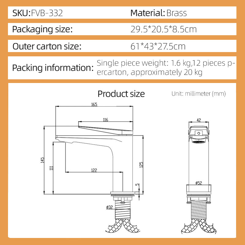 FVB332 Single-Handle Basin Mixer | Honeycomb Aerator & Solid Brass Build FVB332 Single-Handle Basin Mixer | Honeycomb Aerator & Solid Brass Build