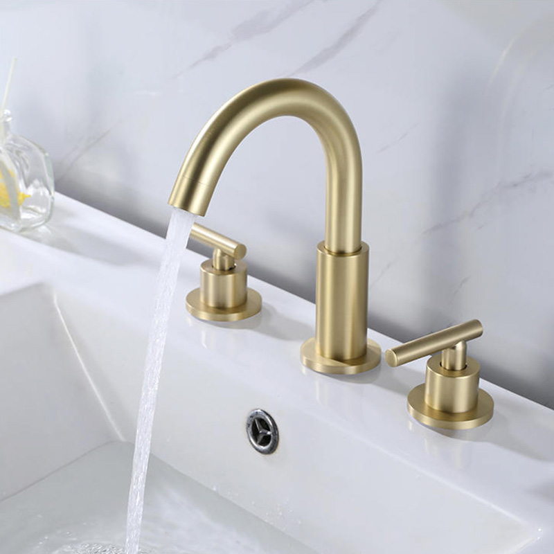FVB333 Brushed Gold Brass Basin Faucet – Dual Cross-Handle, Splash-Free Flow