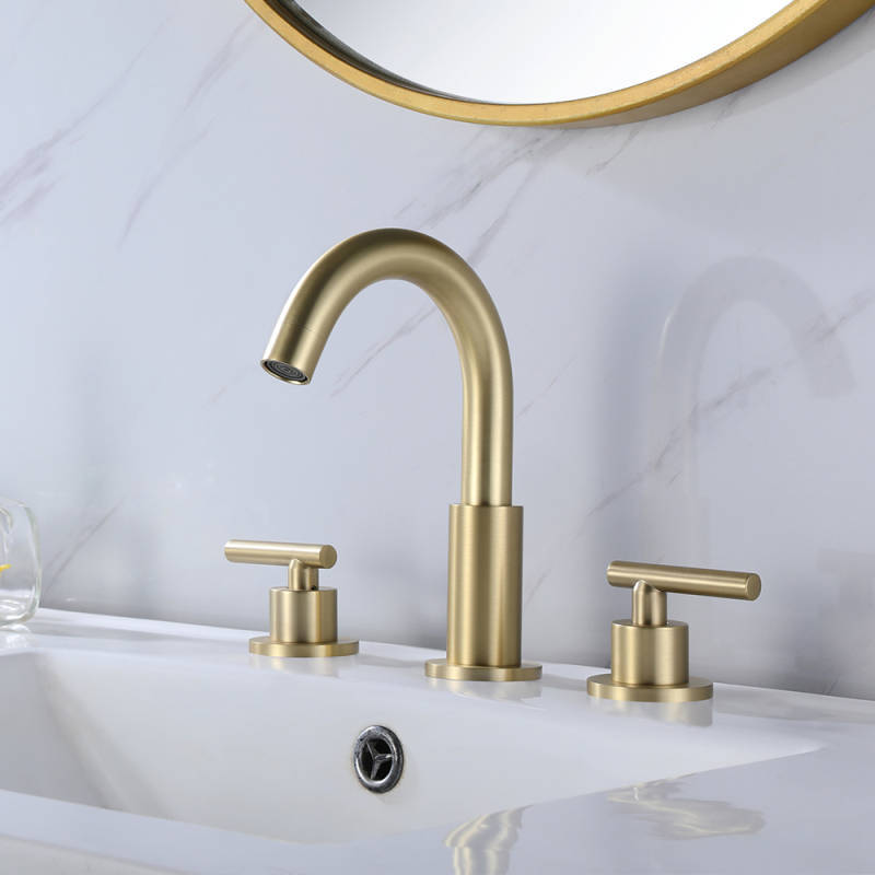 FVB333 Brushed Gold Brass Basin Faucet – Dual Cross-Handle, Splash-Free Flow