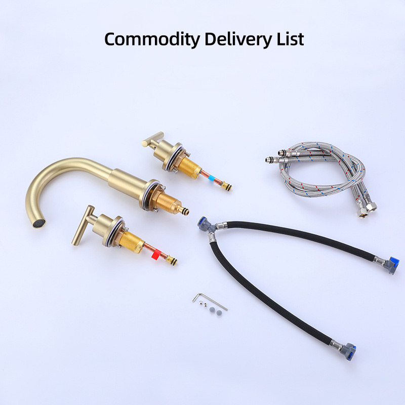 FVB333 Brushed Gold Brass Basin Faucet – Dual Cross-Handle, Splash-Free Flow