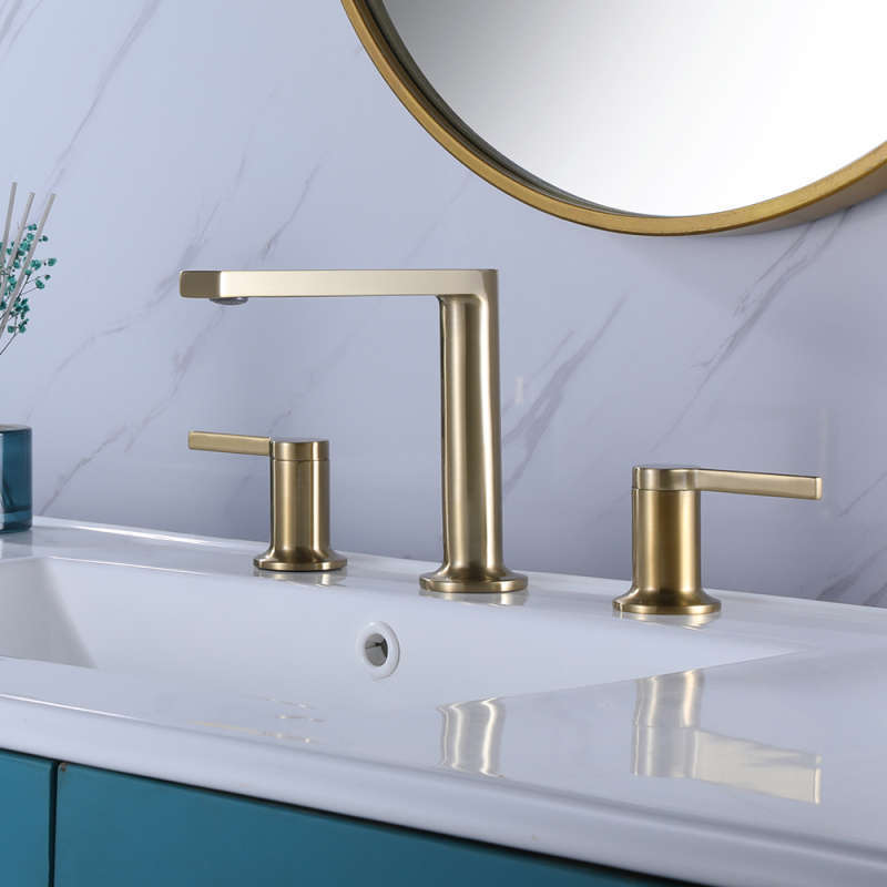 FVB335 Brushed Gold Brass Basin Faucet – Dual Cross-Handle, Splash-Free Flow
