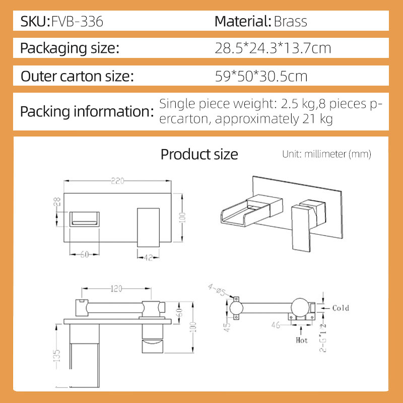 FVB336 Modern Waterfall Basin Mixer with Single-Handle Design