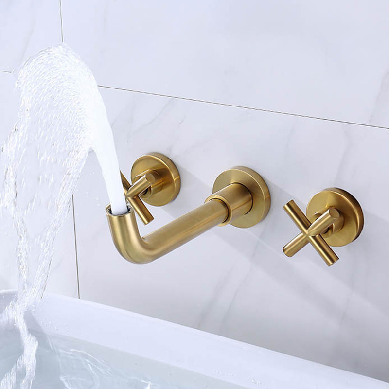FVB337 Wall-Mounted Basin Faucet | Brushed Gold Brass & Double-Handle Control