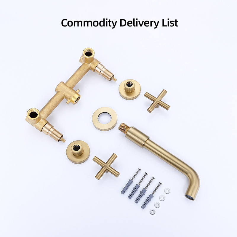 FVB337 Wall-Mounted Basin Faucet | Brushed Gold Brass & Double-Handle Control