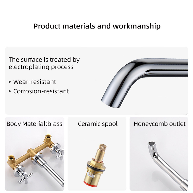 FVB337 Wall-Mounted Basin Faucet | Brushed Gold Brass & Double-Handle Control