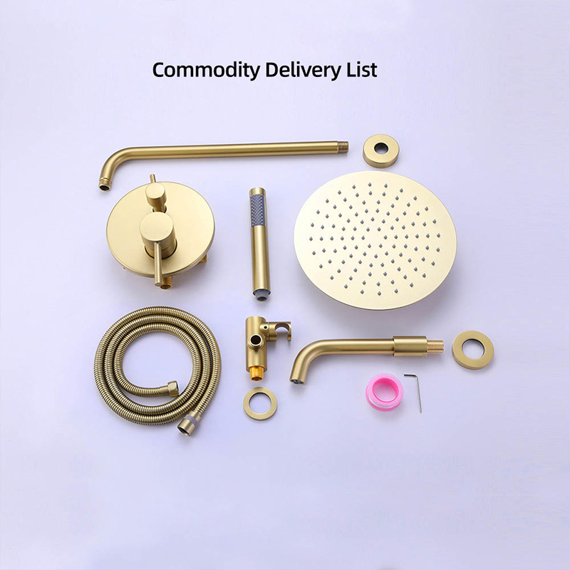 FSS202 Brushed Gold Wall Mounted Shower System with Handheld Shower Solid Brass