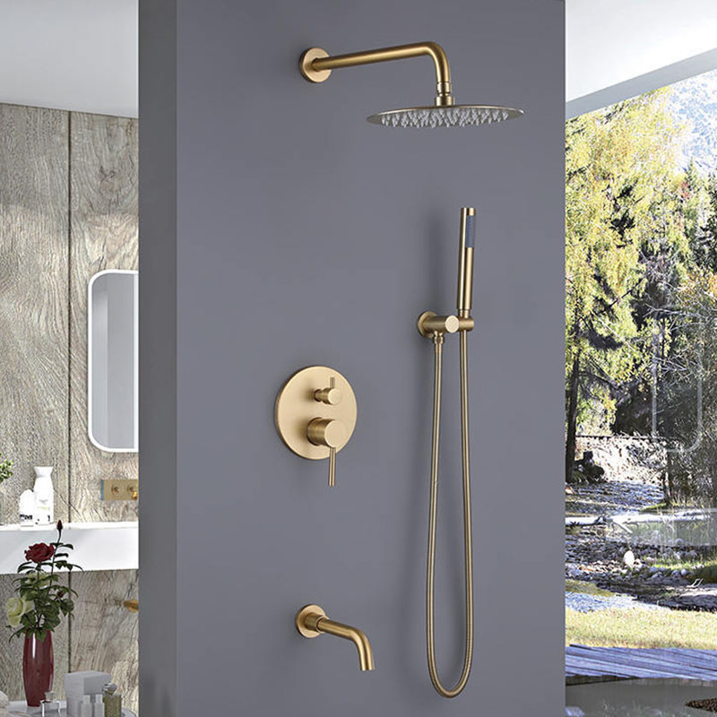 FSS202 Brushed Gold Wall Mounted Shower System with Handheld Shower Solid Brass