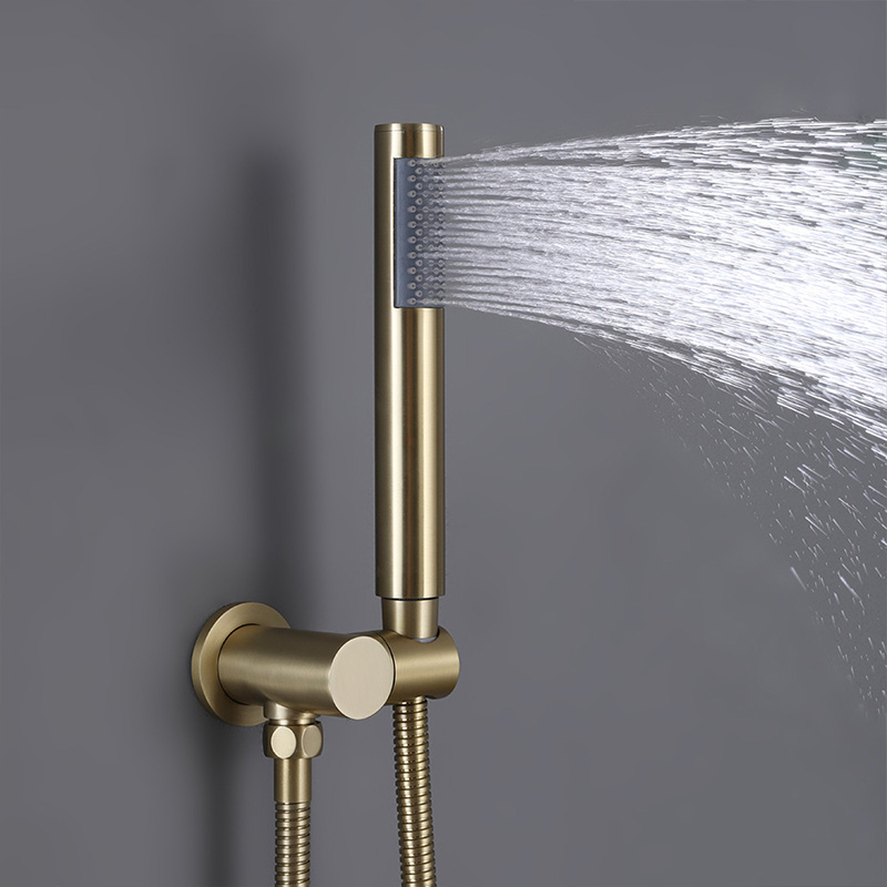 FSS202 Brushed Gold Wall Mounted Shower System with Handheld Shower Solid Brass