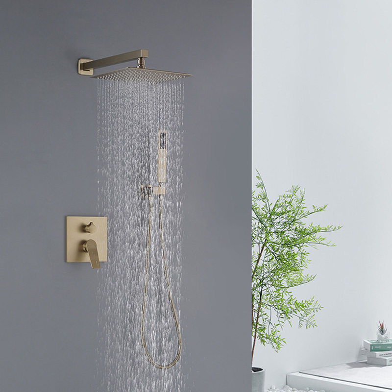 FSS203 Brushed Gold Wall Mounted Shower System with Handheld Shower Solid Brass